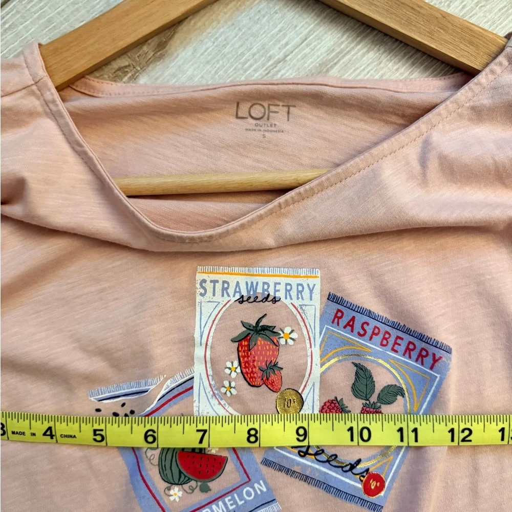 LOFT Pink 3/4 Sleeve Tee with Seeds Graphics - Picture 4 of 4